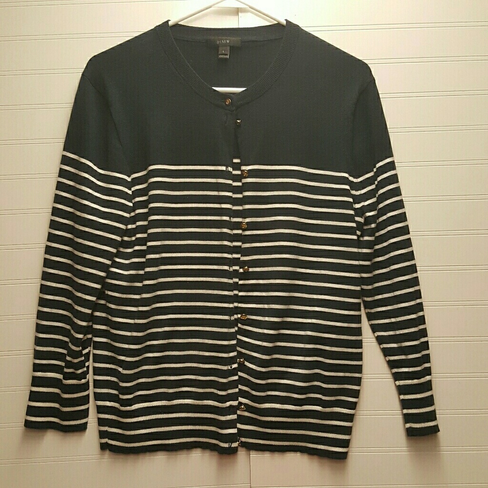 J.Crew size L Dark blue & cream striped cardigan